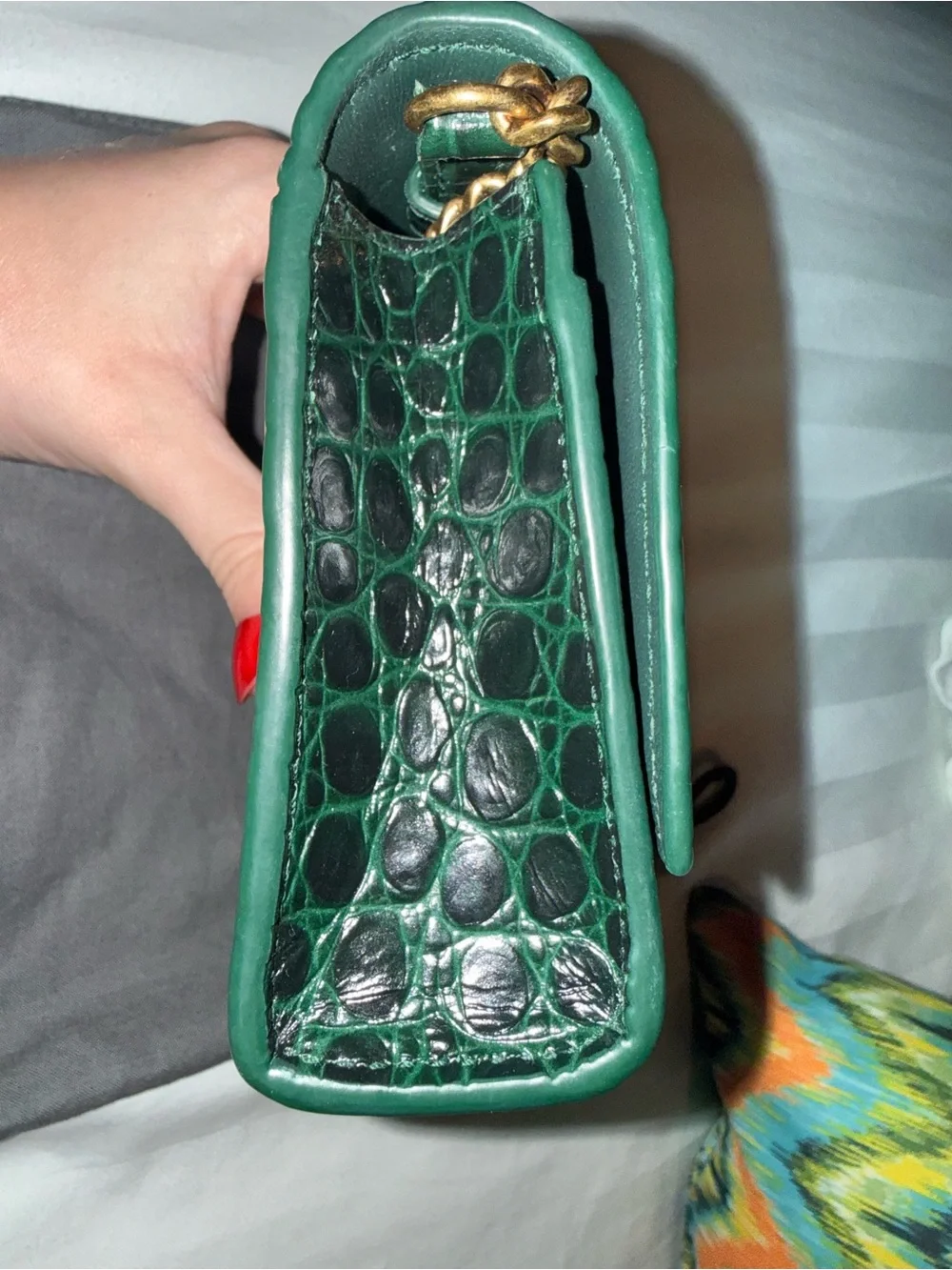 Balenciaga Hourglass Croc-Embossed Leather Crossbody Bag in Dark Green